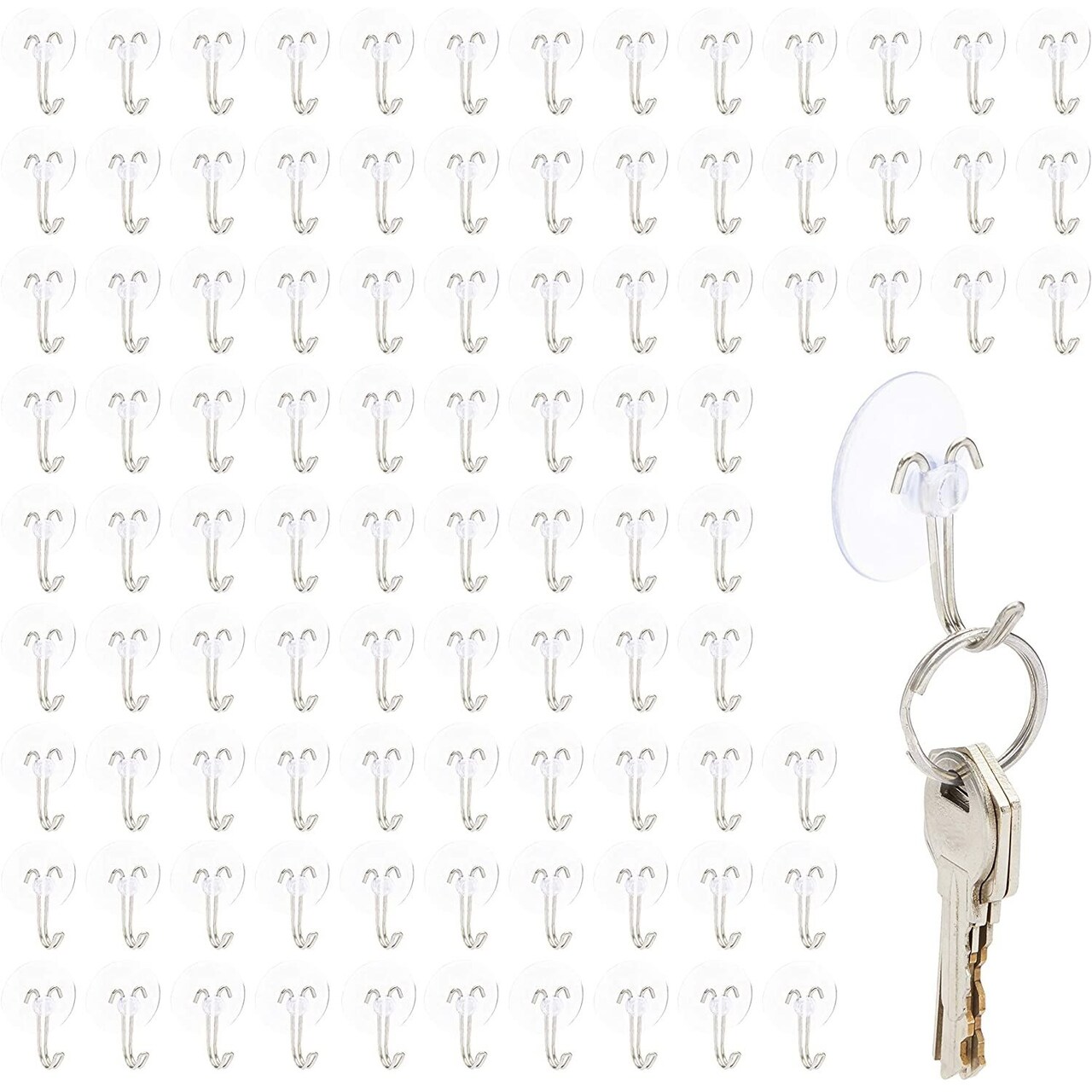 Juvale Mini Clear Suction Cup Hooks - Tool-Free Installation & Removal with Mini Suction Hooks - Durable Waterproof PVC Design with Plastic Hangers - 0.19 in (30 mm), Pack of 100, Clear